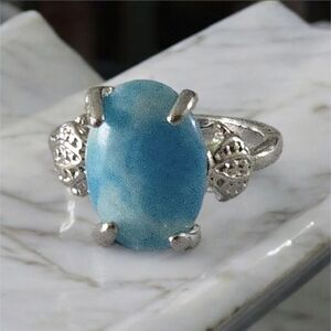 4/$15 Larimar Art Ring Size 6 Hypoallergenic Blue Gem Cloud Glass